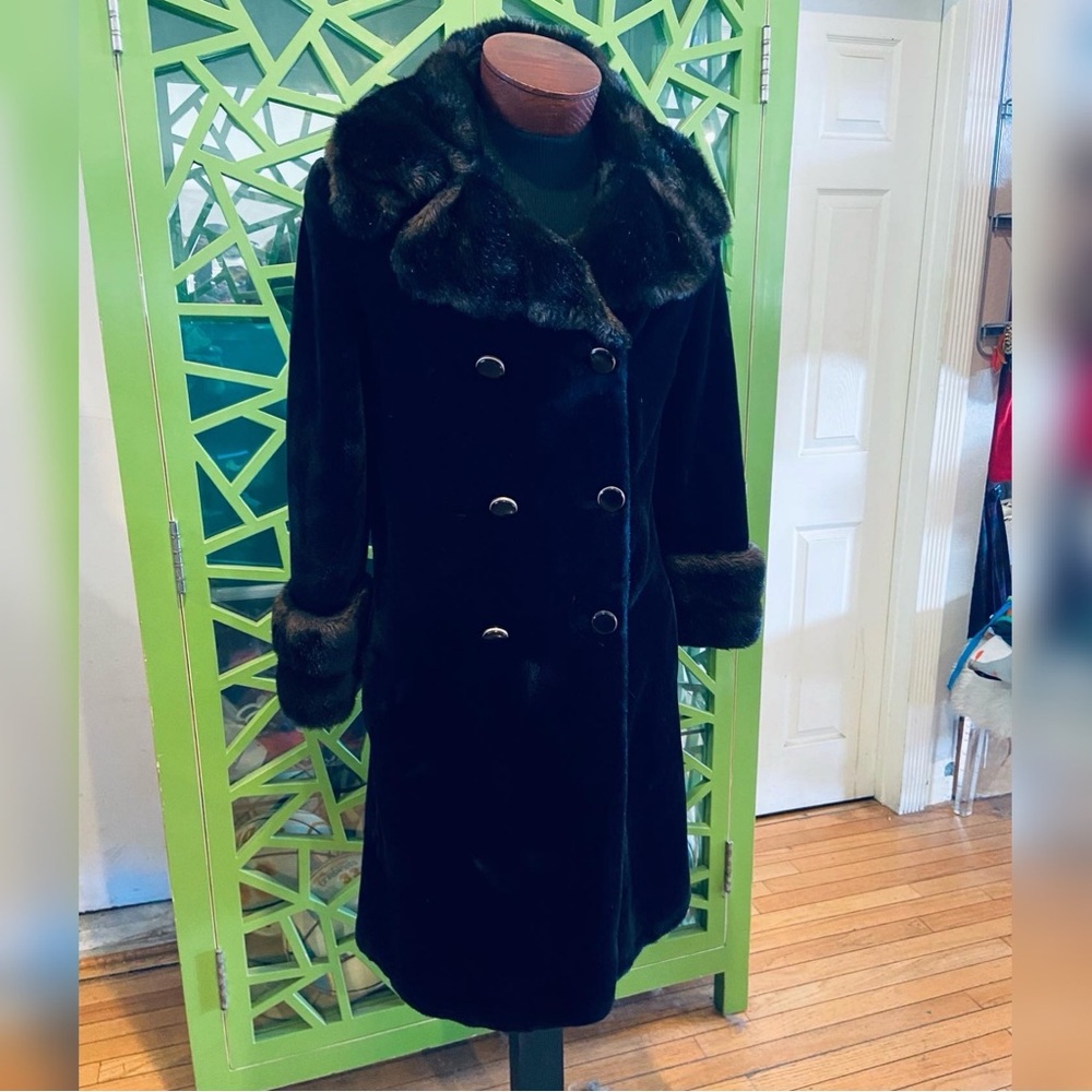 Vintage Lord & Taylor by Brynmoor Faux Fur Double Breasted Peacoat
